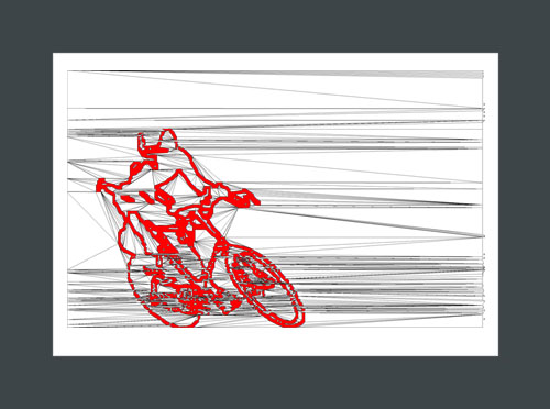 Cycling art print of a cyclist biking their way around a corner.