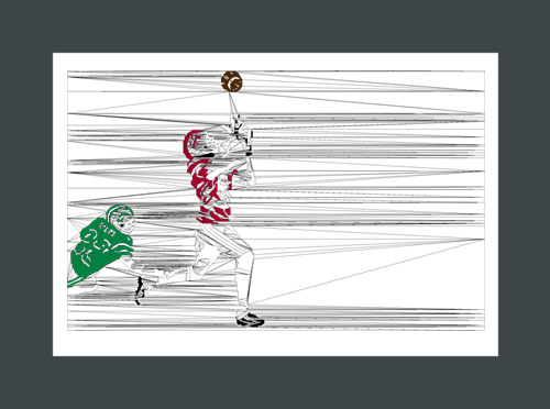 Football art print of a football player catching a football.