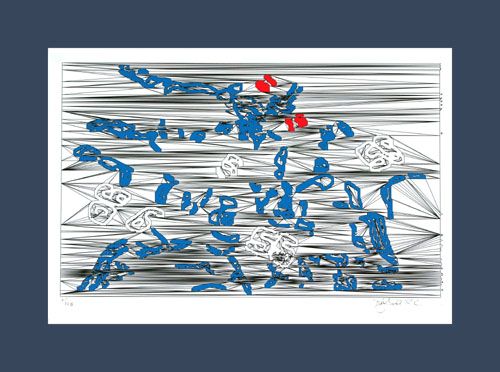 Football art print of a pile of football players on the goal line.