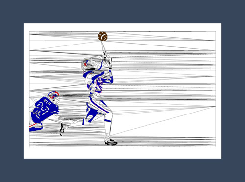 Football art print of a football player catching a football.