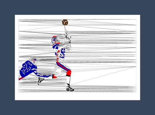 Football art print of a football player catching a football.