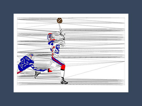 Football art print of a football player catching a football.