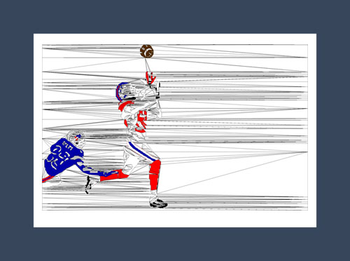 Football art print of a football player catching a football.