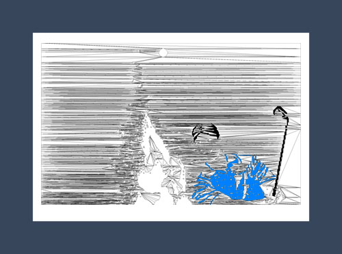 Golf art print of a golfer hitting a golf ball out of a sand trap.