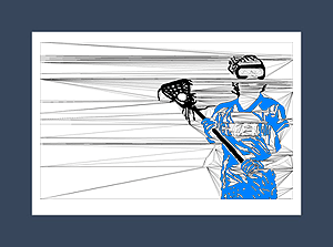 Lacrosse art print of a girl lacrosse player on attack line offense.