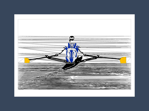 Rowing art print of a rower in a single scull.