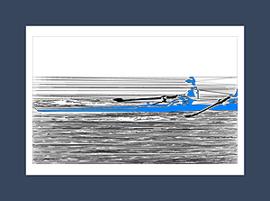 Rowing art print of the backend of a shell with rower and sweeps.