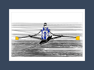 Rowing art print of rower in single scull.