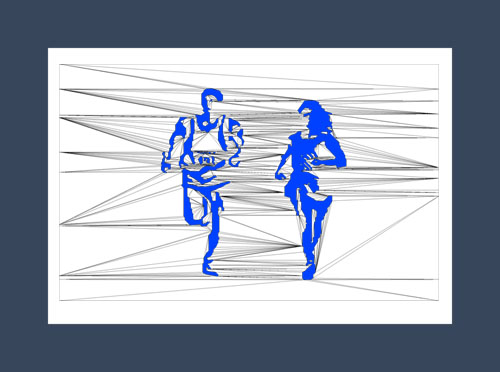 Running art print of a male and female running together.