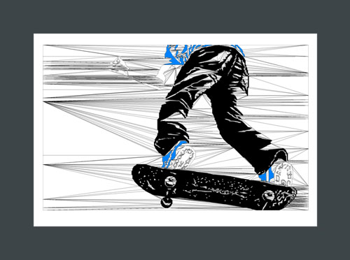 Skateboarding art print of a skateboarder grinding the edge of the artwork.