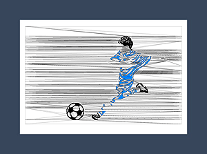 Boys soccer art print of a soccer player about to kick a ball.