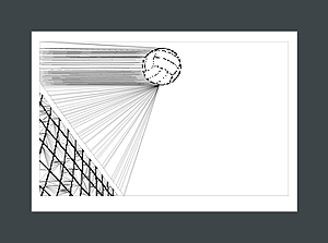 Volleyball art print of a volleyball flying over the net in free space.